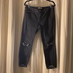 Free People Frayed Cropped Black Jeans